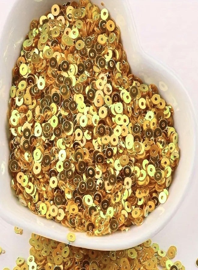 INDIKONB Sequins Round Shape 4mm | Sitara Sequins with Holes for Embroidery, Crafts & Scrapbooking | Decorative Sequins for Embroidery Work, Craft Projects, DIY Scrapbooking & Accessories | Pack of 100 gms (3000 pcs) (Golden) - Image 1